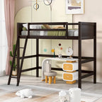 Litera elevada Espresso Twin de madera maciza con escalera inclinada, barandillas y 14 listones