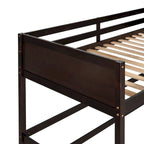 Litera elevada Espresso Twin de madera maciza con escalera inclinada, barandillas y 14 listones