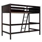 Litera elevada Espresso Twin de madera maciza con escalera inclinada, barandillas y 14 listones