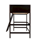 Litera elevada Espresso Twin de madera maciza con escalera inclinada, barandillas y 14 listones