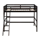 Litera elevada Espresso Twin de madera maciza con escalera inclinada, barandillas y 14 listones