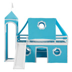 Cama alta con tobogán y ventana Castle House de madera maciza doble azul | Niños de 6 años en adelante