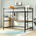 Cama alta de metal negra de tamaño completo con escritorio, escalera y estantes | Niños y adolescentes