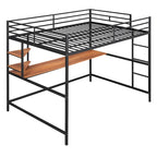 Cama alta de metal negra de tamaño completo con escritorio, escalera y estantes | Niños y adolescentes