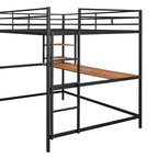 Cama alta de metal negra de tamaño completo con escritorio, escalera y estantes | Niños y adolescentes