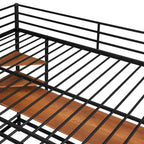 Cama alta de metal negra de tamaño completo con escritorio, escalera y estantes | Niños y adolescentes