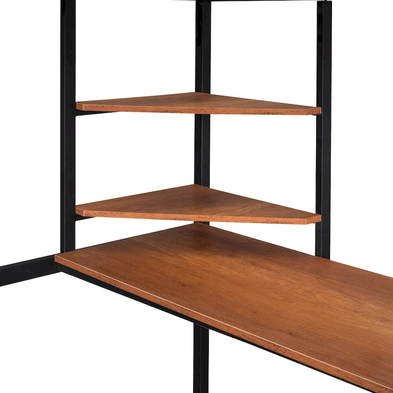 Cama alta de metal negra de tamaño completo con escritorio, escalera y estantes | Niños y adolescentes