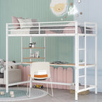 Cama alta de metal blanca tamaño twin con escritorio, escalera y estantes | Niños y adolescentes