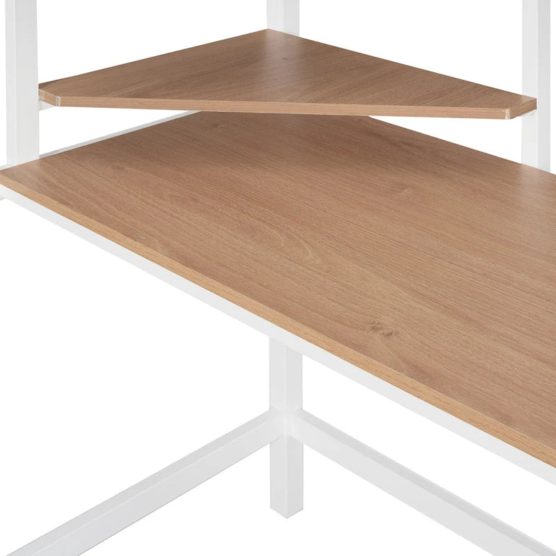 Cama alta de metal blanca tamaño twin con escritorio, escalera y estantes | Niños y adolescentes