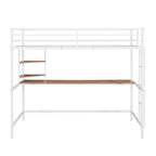 Cama alta de metal blanca tamaño twin con escritorio, escalera y estantes | Niños y adolescentes
