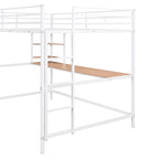 Cama alta de metal blanca de tamaño completo con escritorio, escalera y estantes | Niños y adolescentes