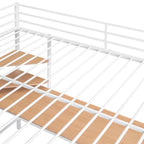 Cama alta de metal blanca de tamaño completo con escritorio, escalera y estantes | Niños y adolescentes