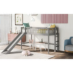 Cama nido baja de madera gris tamaño individual con tobogán | Muebles divertidos para dormitorios infantiles