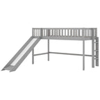 Cama nido baja de madera gris tamaño individual con tobogán | Muebles divertidos para dormitorios infantiles