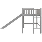 Cama nido baja de madera gris tamaño individual con tobogán | Muebles divertidos para dormitorios infantiles