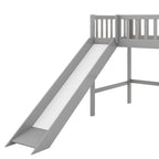Cama nido baja de madera gris tamaño individual con tobogán | Muebles divertidos para dormitorios infantiles