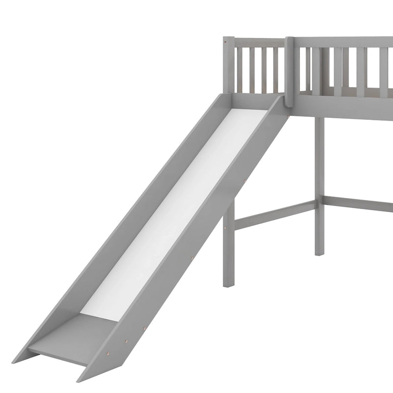 Cama nido baja de madera gris tamaño individual con tobogán | Muebles divertidos para dormitorios infantiles