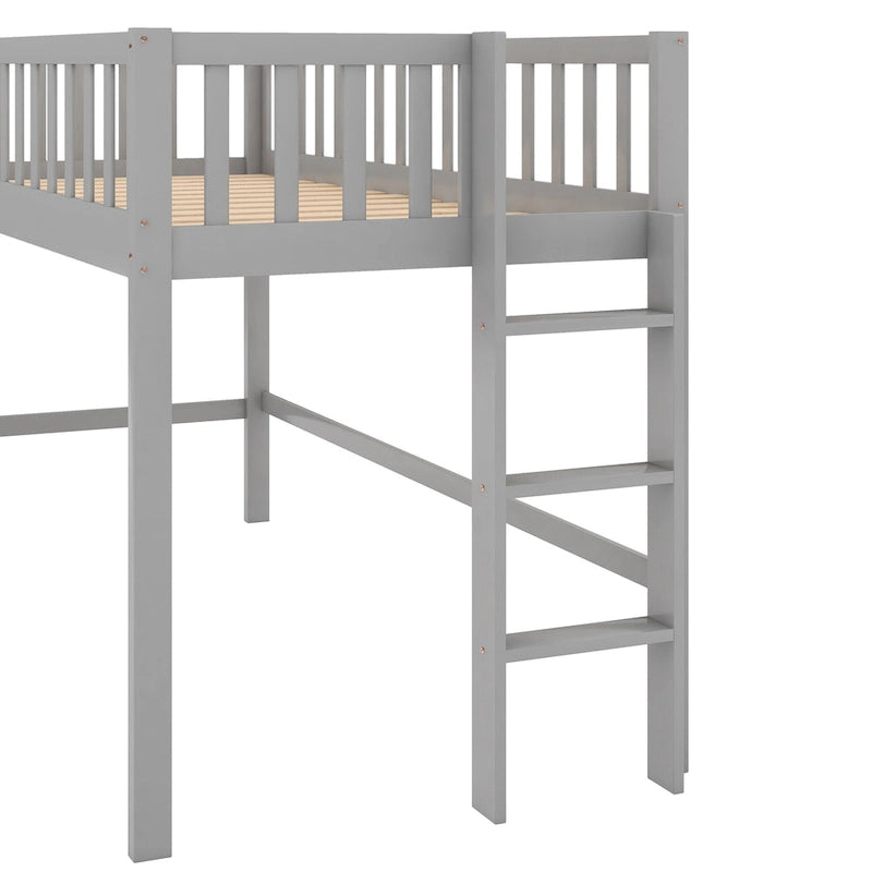 Cama nido baja de madera gris tamaño individual con tobogán | Muebles divertidos para dormitorios infantiles