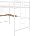 Cama alta doble metálica blanca con escritorio, escalera, rejilla metálica y 20 listones | Niños y adolescentes