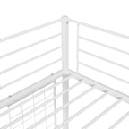 Cama alta doble metálica blanca con escritorio, escalera, rejilla metálica y 20 listones | Niños y adolescentes