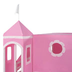 Cama alta de madera rosa tamaño matrimonial con tobogán y tienda de campaña | Habitación infantil de niñas