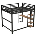 Cama loft de metal de tamaño completo negra con escritorio integrado y estantes de 4 niveles | 113 kg