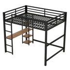 Cama loft de metal de tamaño completo negra con escritorio integrado y estantes de 4 niveles | 113 kg