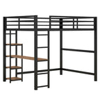 Cama loft de metal de tamaño completo negra con escritorio integrado y estantes de 4 niveles | 113 kg