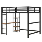 Cama loft de metal de tamaño completo negra con escritorio integrado y estantes de 4 niveles | 113 kg