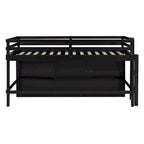Cama alta doble de madera maciza Espresso con 4 cajones, armario y barandillas completas