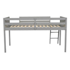 Cama alta individual baja de madera maciza gris con escalera convertible y valla de seguridad para niños
