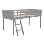 Cama alta individual baja de madera maciza gris con escalera convertible y valla de seguridad para niños