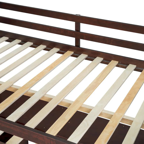 Cama alta de madera maciza de pino Espresso con escritorio y almacenamiento | Acabado en madera cálida