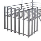 Cama alta de metal doble plateada con techo, ventana, barandillas y escalera | 136 kg