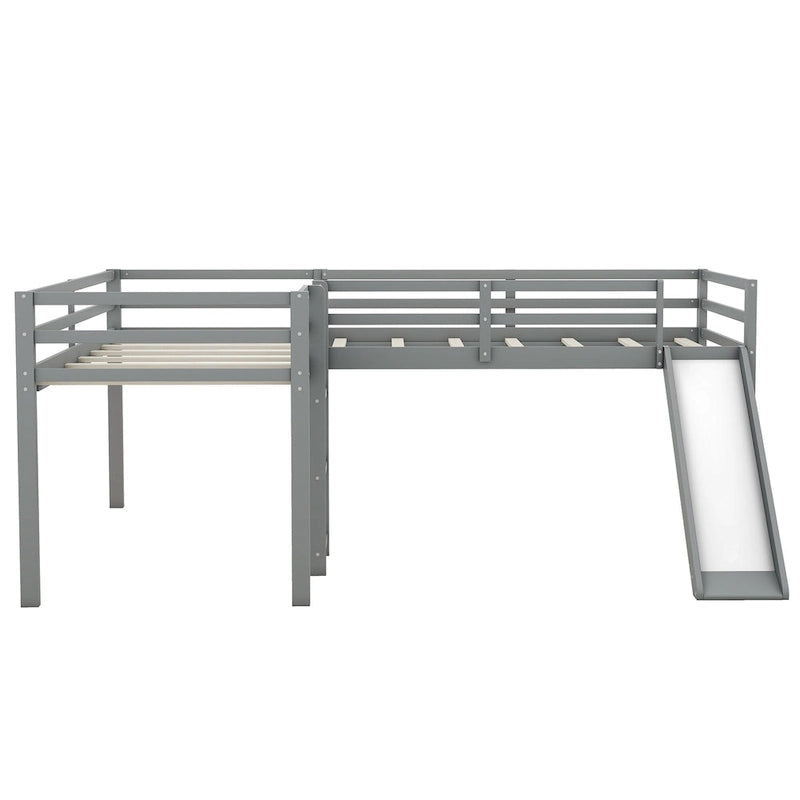 Cama alta de metal tamaño completo con escritorio, estantes, listones sin ruido y barandilla de textileno