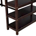 Cama alta individual de madera maciza con escritorio y estantes integrados | Acabado de madera natural