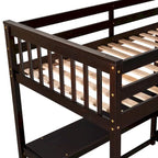Cama alta individual de madera maciza con escritorio y estantes integrados | Acabado de madera natural
