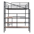 Cama alta contemporánea de metal con escritorio, escalera y barandillas | Diseño que ahorra espacio