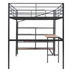 Cama alta contemporánea de metal con escritorio, escalera y barandillas | Diseño que ahorra espacio