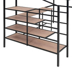 Cama alta contemporánea de metal con escritorio, escalera y barandillas | Diseño que ahorra espacio