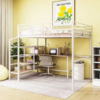 Cama alta contemporánea de metal con escritorio, escalera y barandillas | Diseño que ahorra espacio