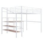 Cama alta contemporánea de metal con escritorio, escalera y barandillas | Diseño que ahorra espacio