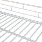 Cama alta doble de metal blanca con escaleras de almacenamiento | Diseño que ahorra espacio