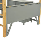 Cama alta doble gris de madera maciza con armario de almacenamiento incorporado y escritorio plegable