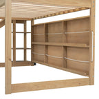 Cama alta tipo loft Twin Wood House con tobogán, luces LED y estantes de almacenamiento | 400 lb