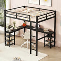 Cama alta de metal con escritorio y estante de almacenamiento | Muebles de dormitorio que ahorran espacio
