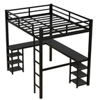 Cama alta de metal con escritorio y estante de almacenamiento | Muebles de dormitorio que ahorran espacio