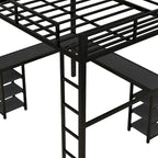 Cama alta de metal con escritorio y estante de almacenamiento | Muebles de dormitorio que ahorran espacio