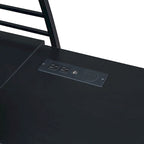Cama alta de metal con escritorio en forma de L, estantes, enchufes, puertos USB y carga inalámbrica