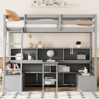 Litera doble con estantes, escalera y cajones de almacenamiento | Dormitorio infantil